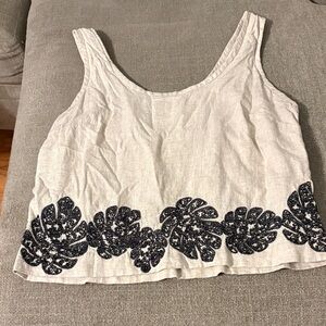 Banana Republic Beige and Black Leaf Crop Top